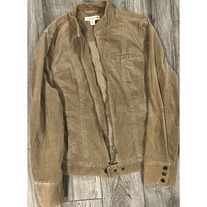 Coldwater Creek Tan Corduroy Jacket Button Cuff Moto Style Womens Size 8